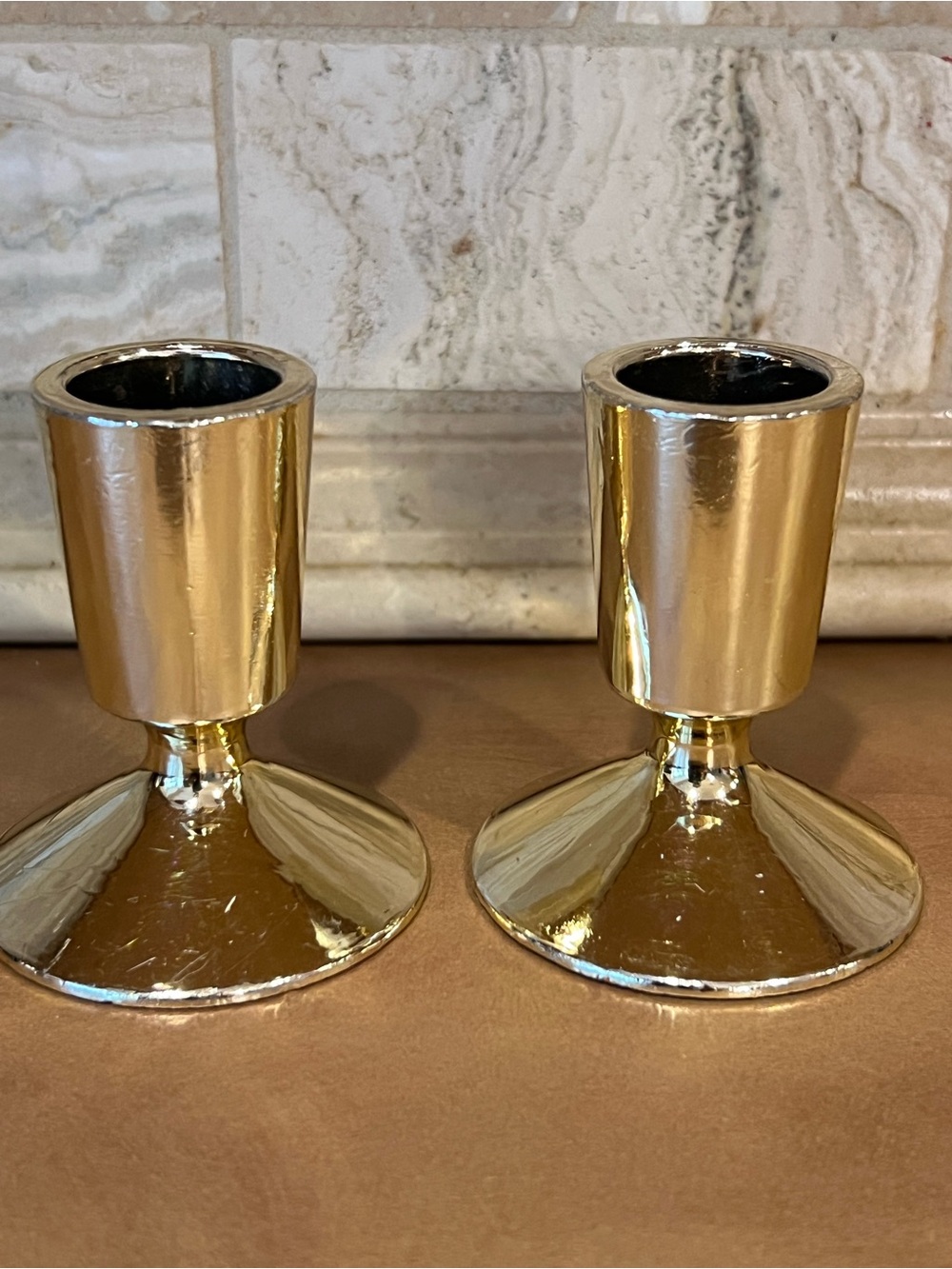 Vintage Polished Brass Candle Holders; pair, Designed by Lenox , Good Condition